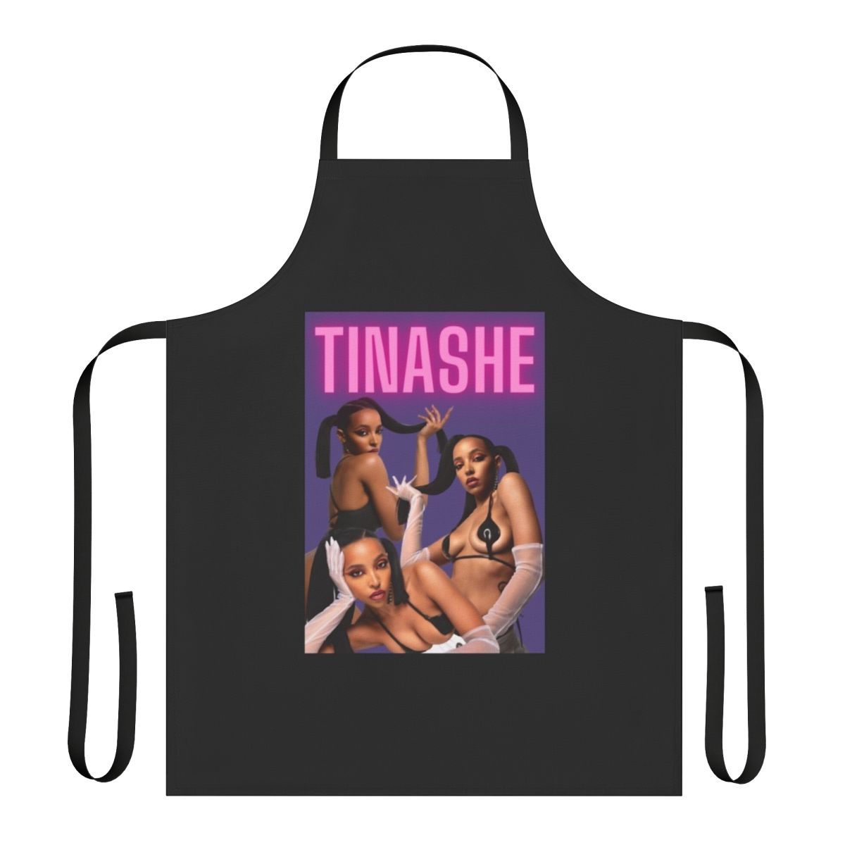 Tinashe-inspired apron with singer's name and music-themed design
