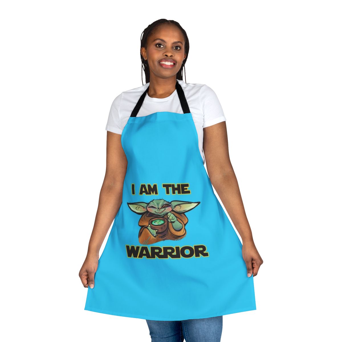 A custom apron with a warrior-inspired design, perfect for the kitchen or any culinary task.