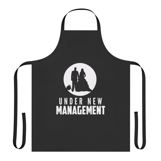 Personalized wedding gift apron with "Marriage Under New Management" design