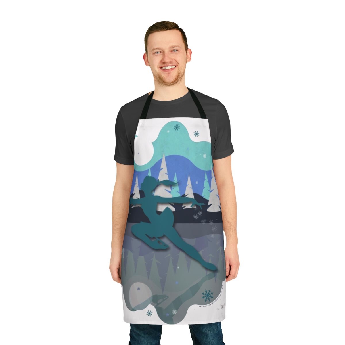 Stylish and functional winter-themed apron featuring an ice skating design