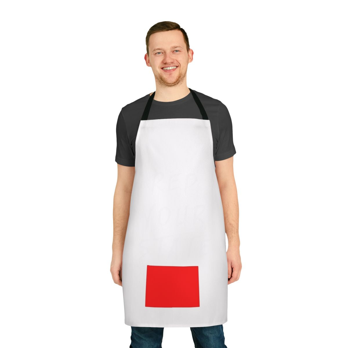 Wyoming state pride apron with a stylized design