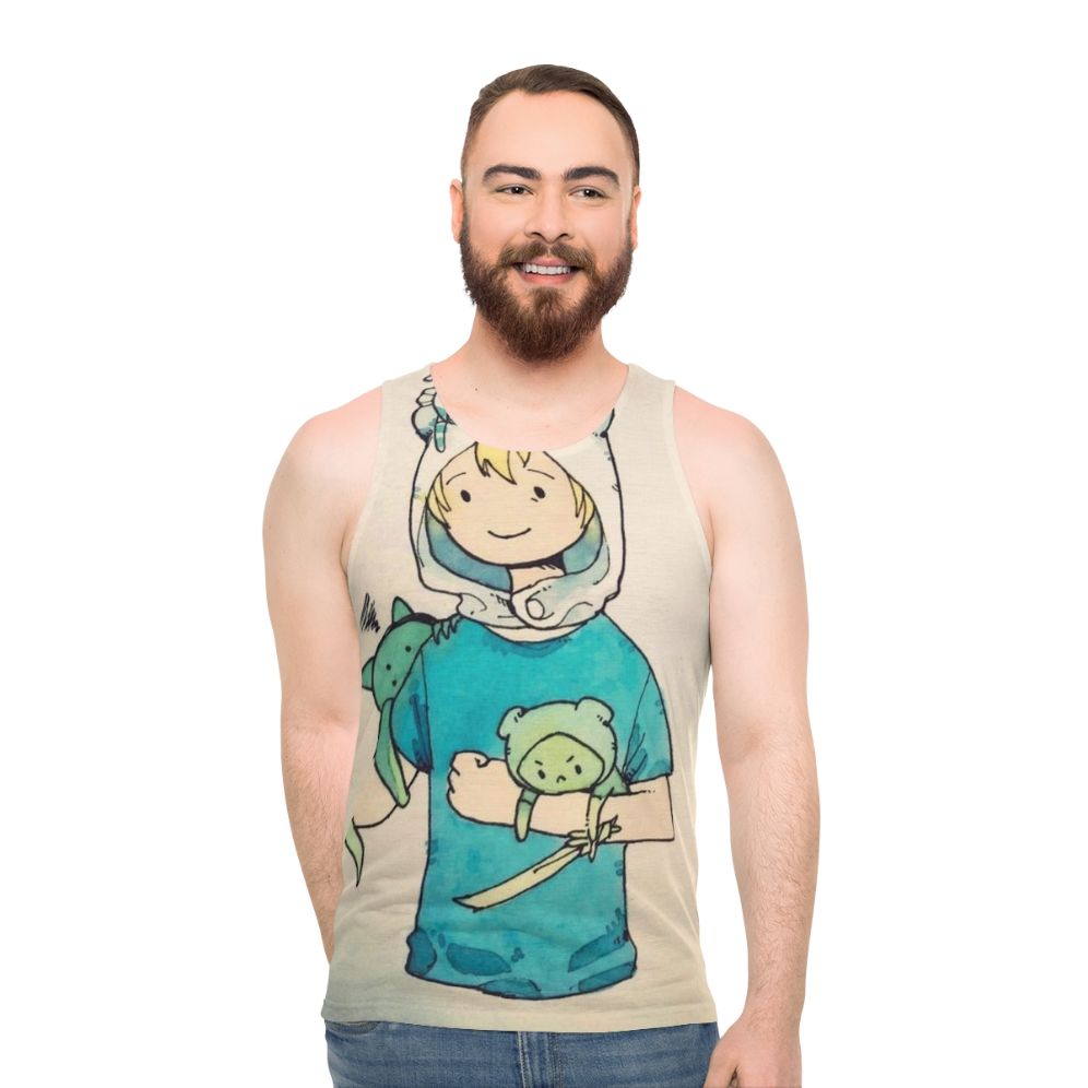 Unisex gaming tank top with Fallout inspired vaporwave style design