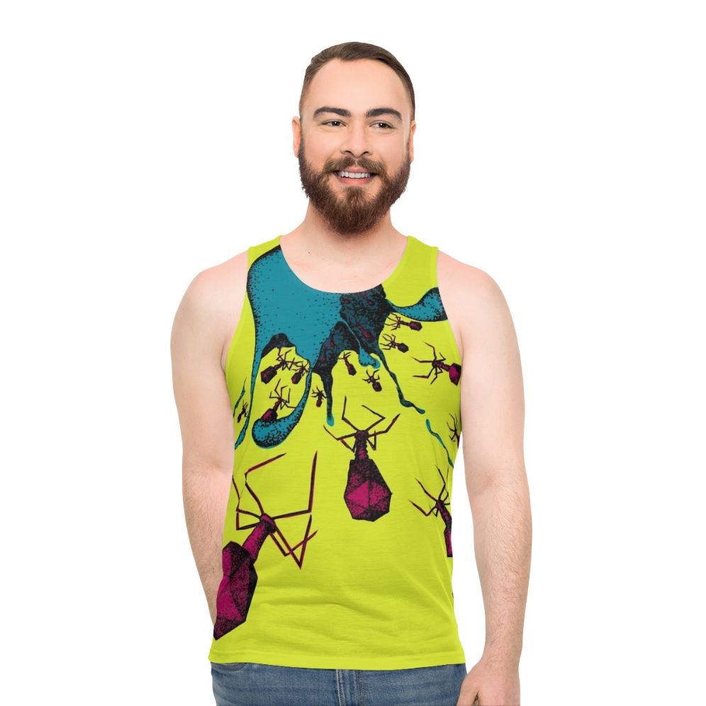 Unisex tank top featuring phage art design