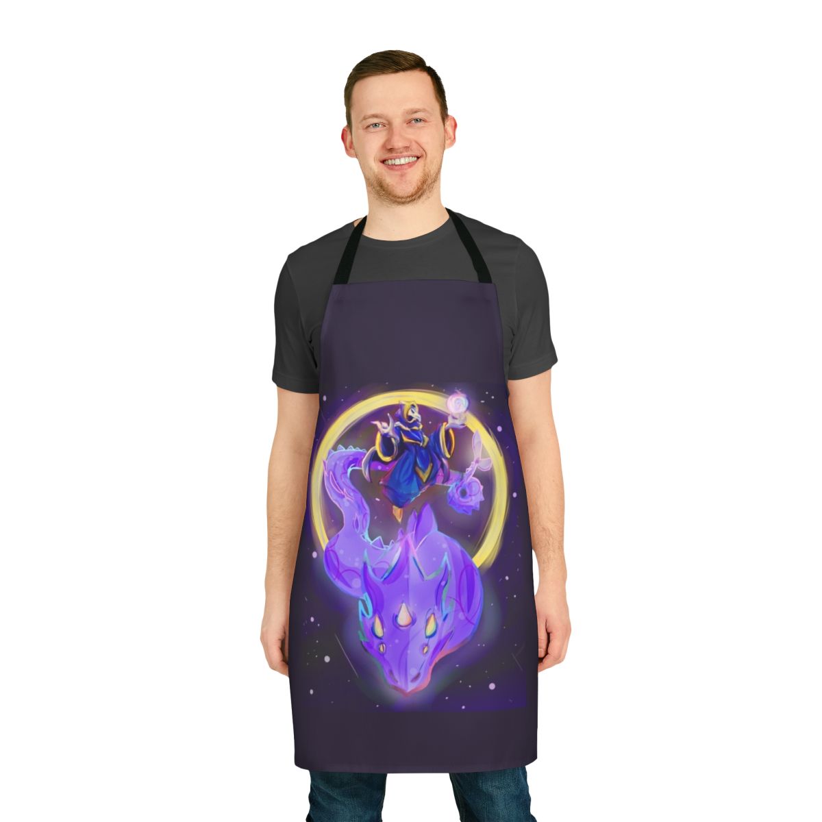 Apron featuring a vibrant Phantasm Dragon design, inspired by the Lunatic Cultist boss in the popular game Terraria.