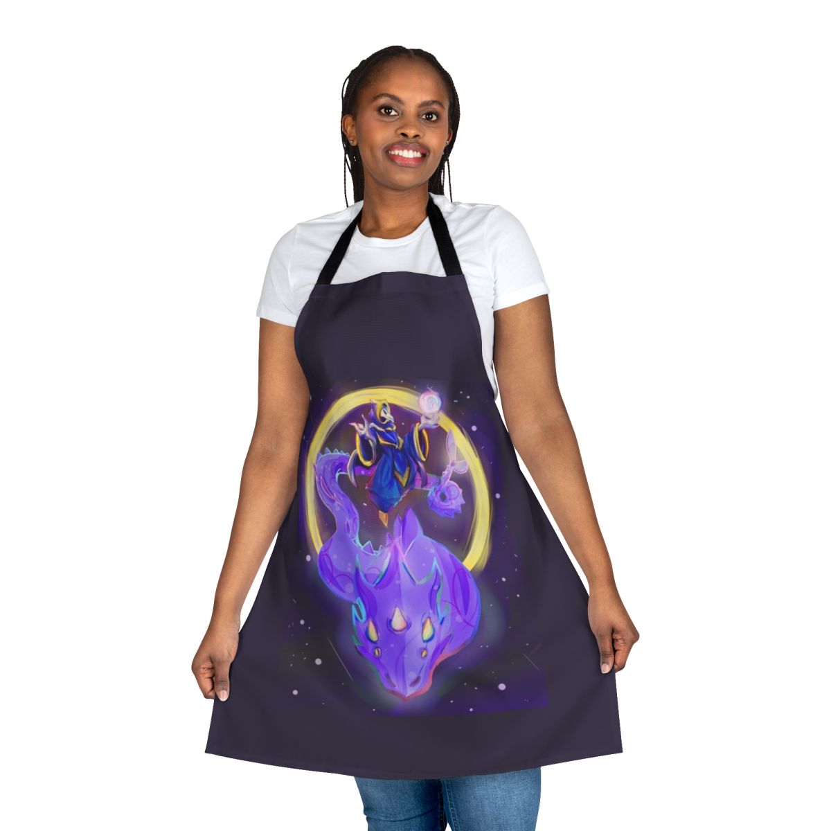 Apron featuring a vibrant Phantasm Dragon design, inspired by the Lunatic Cultist boss in the popular game Terraria.