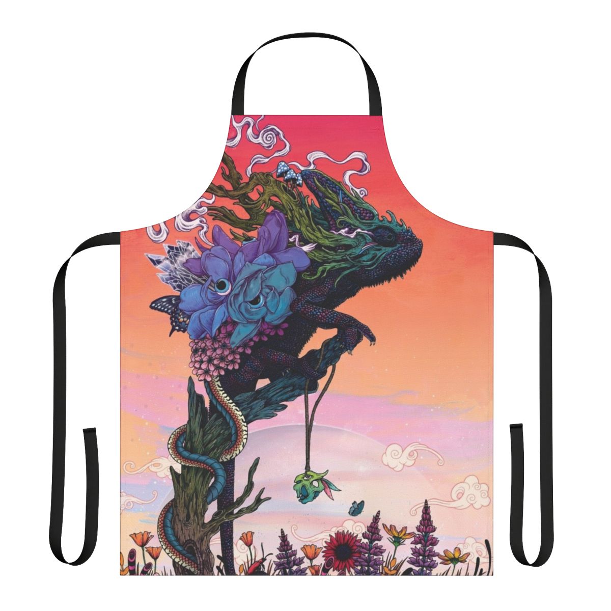 Phantasmagoric Nature Apron featuring a surreal, trippy, and psychedelic design inspired by nature, space, and fantasy.
