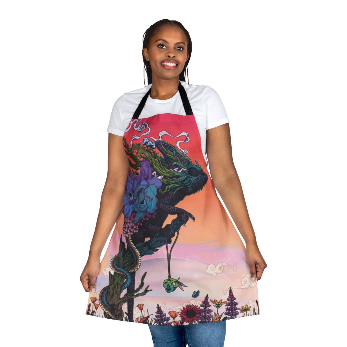 Phantasmagoric Nature Apron featuring a surreal, trippy, and psychedelic design inspired by nature, space, and fantasy.