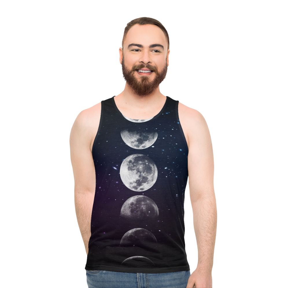 Unisex tank top featuring a watercolor design of the phases of the moon