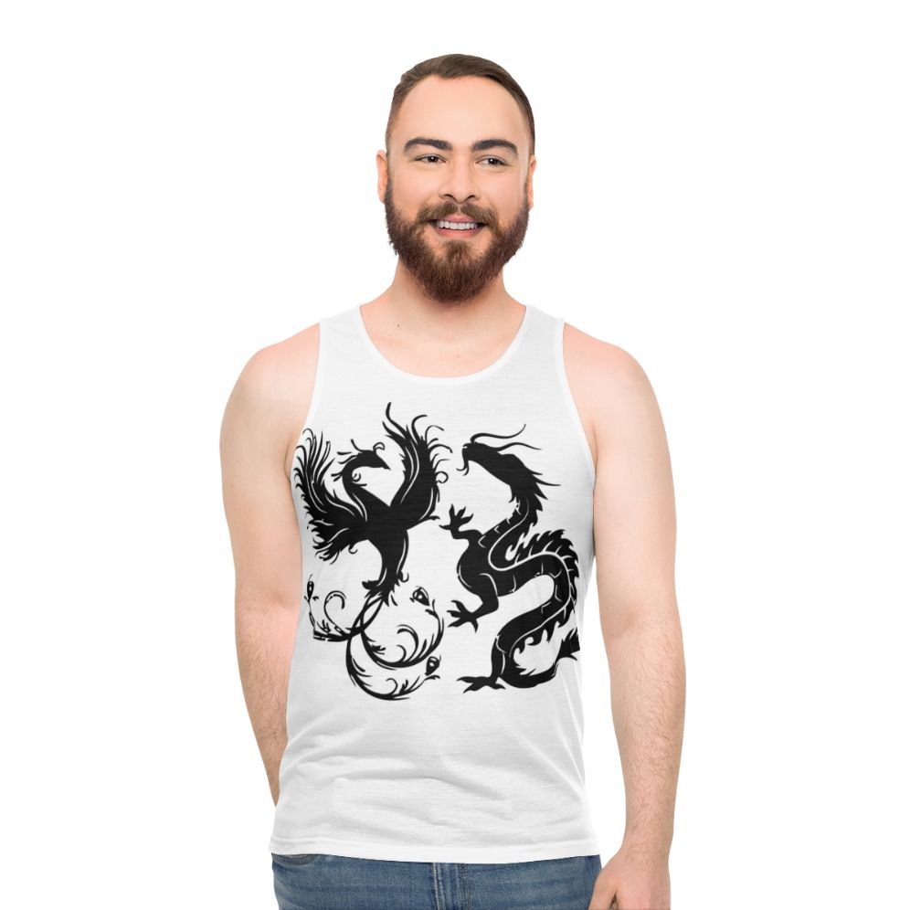 Unisex tank top featuring a phoenix and dragon design
