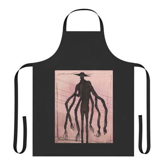 Photographic apron with text "Doctor Nowhere Found" printed on it