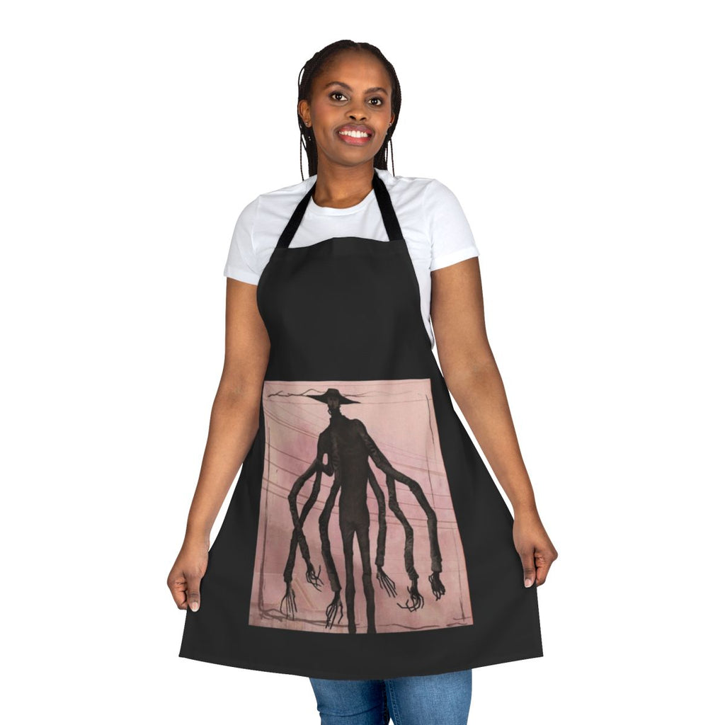 Photographic apron with text "Doctor Nowhere Found" printed on it
