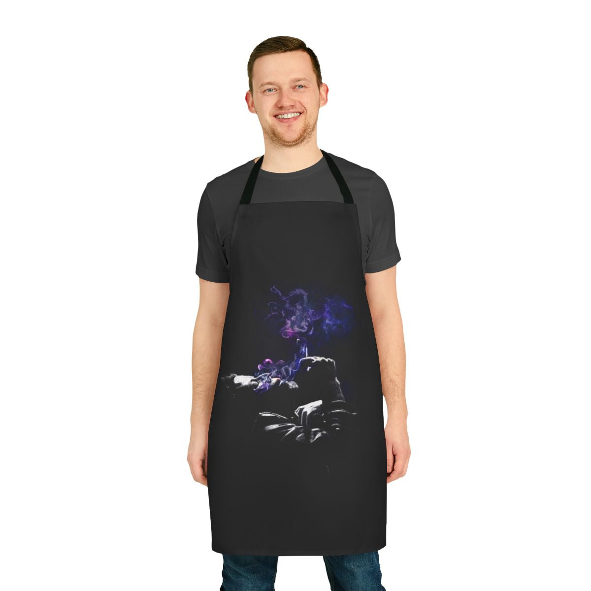 Photorealistic charcoal apron depicting a nebula in space, inspired by the music of Tom Waits