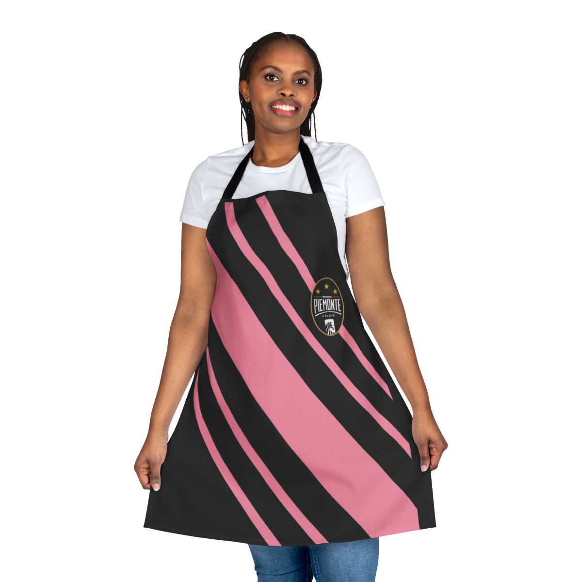 Piemonte Calcio-inspired apron featuring the classic football team's colors and design