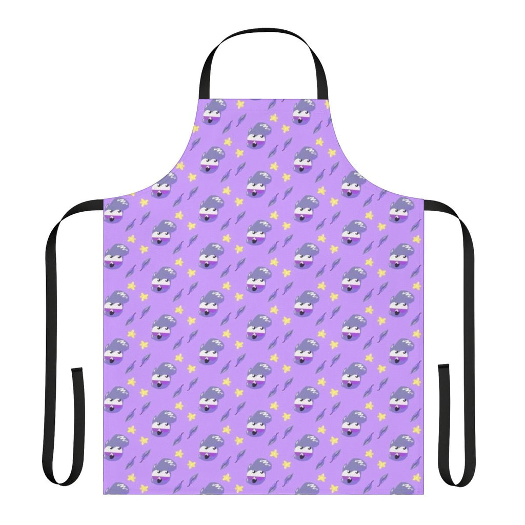A white apron with an illustration of a cute pigeon mascot