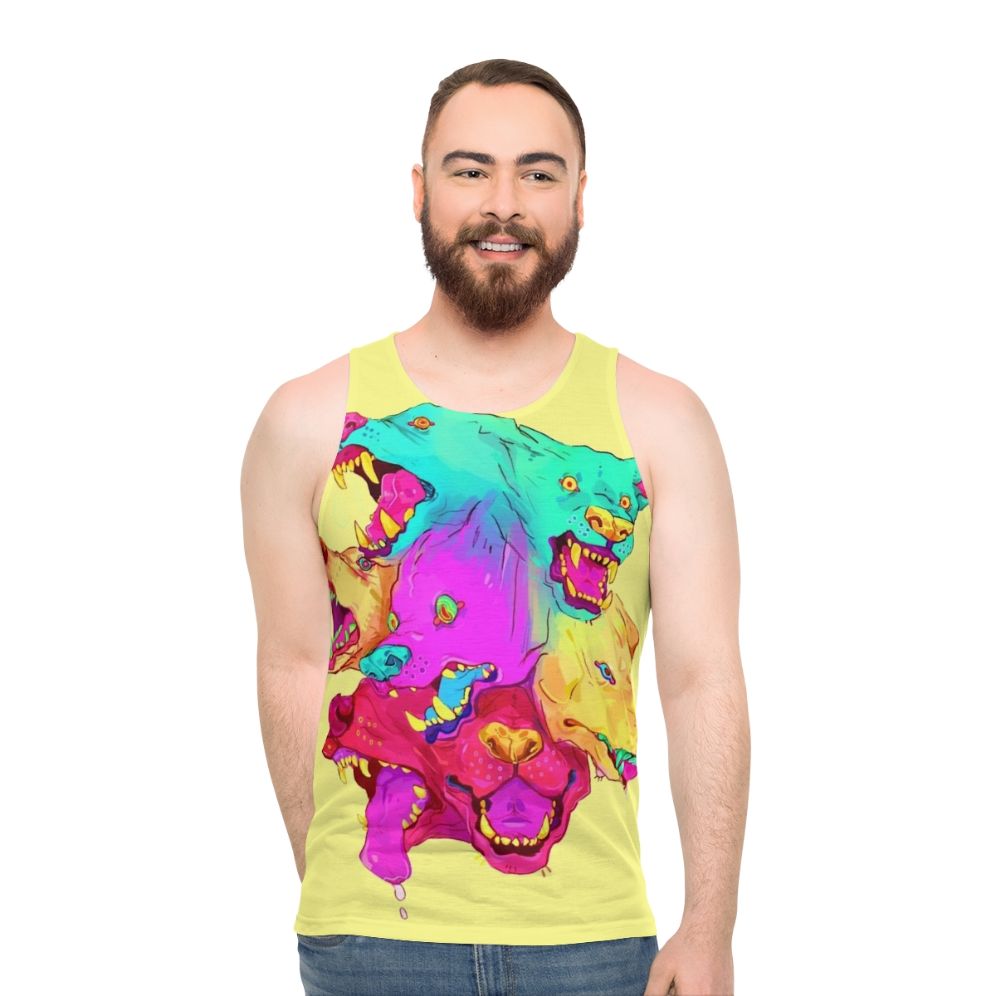 Pileup Unisex Tank Top with Colorful Monster Teeth Graphic