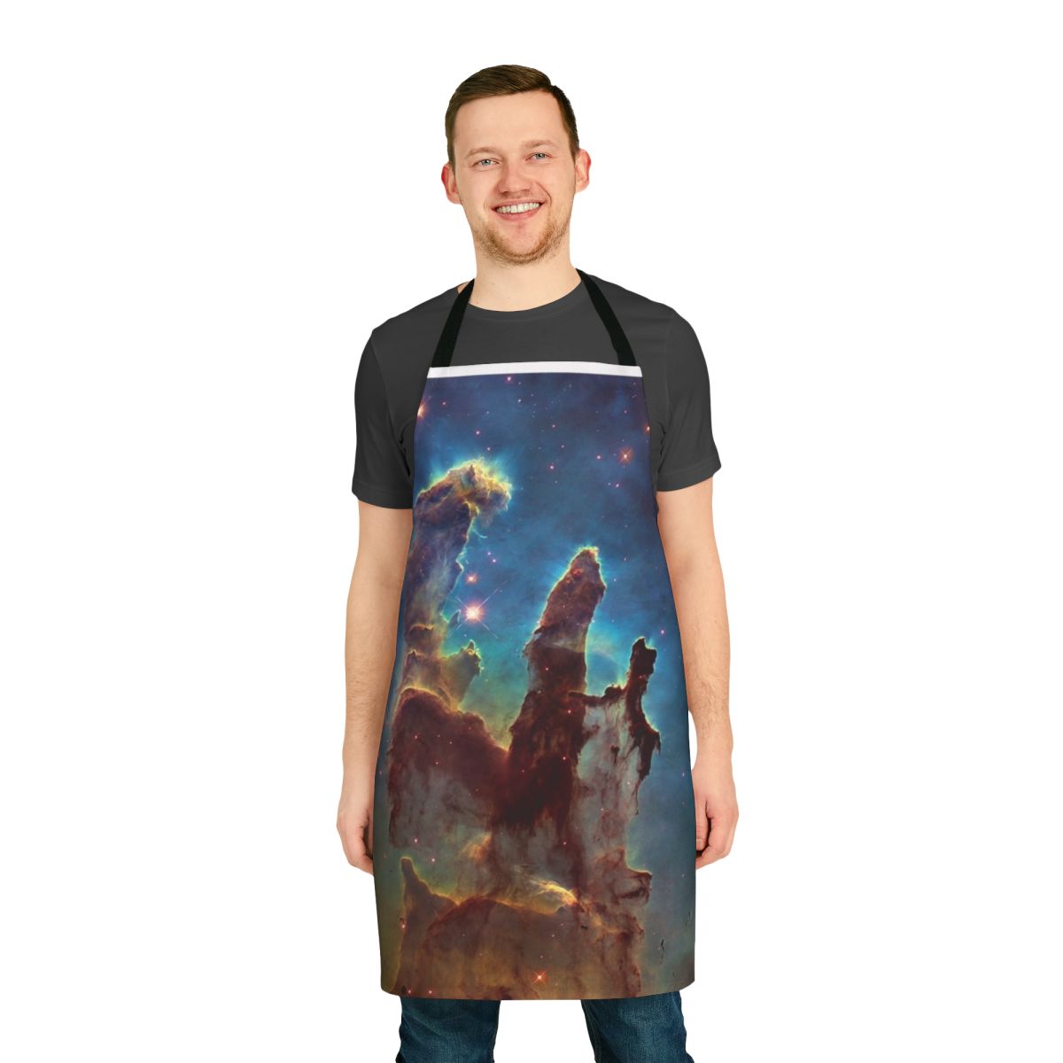 Pillars of Creation Space Apron featuring a detailed image of the iconic Pillars of Creation in the Eagle Nebula