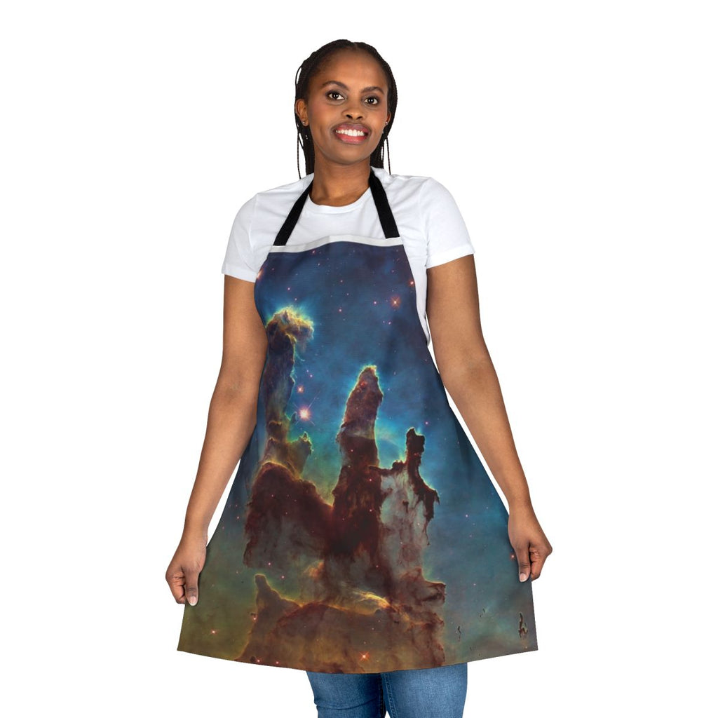 Pillars of Creation Space Apron featuring a detailed image of the iconic Pillars of Creation in the Eagle Nebula