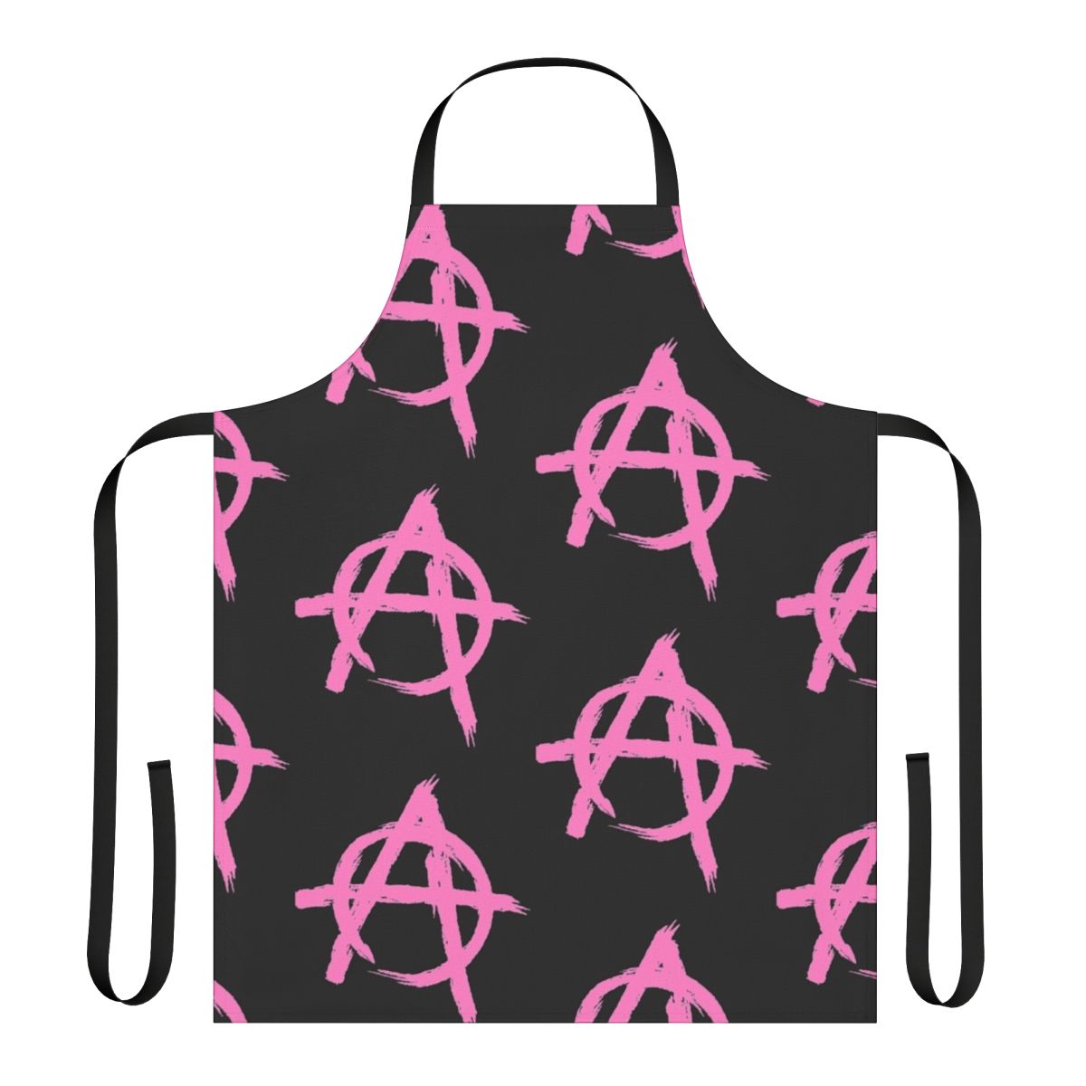 Pink and black anarchy-inspired apron with Machine Gun Kelly's "Tickets to My Downfall" album artwork