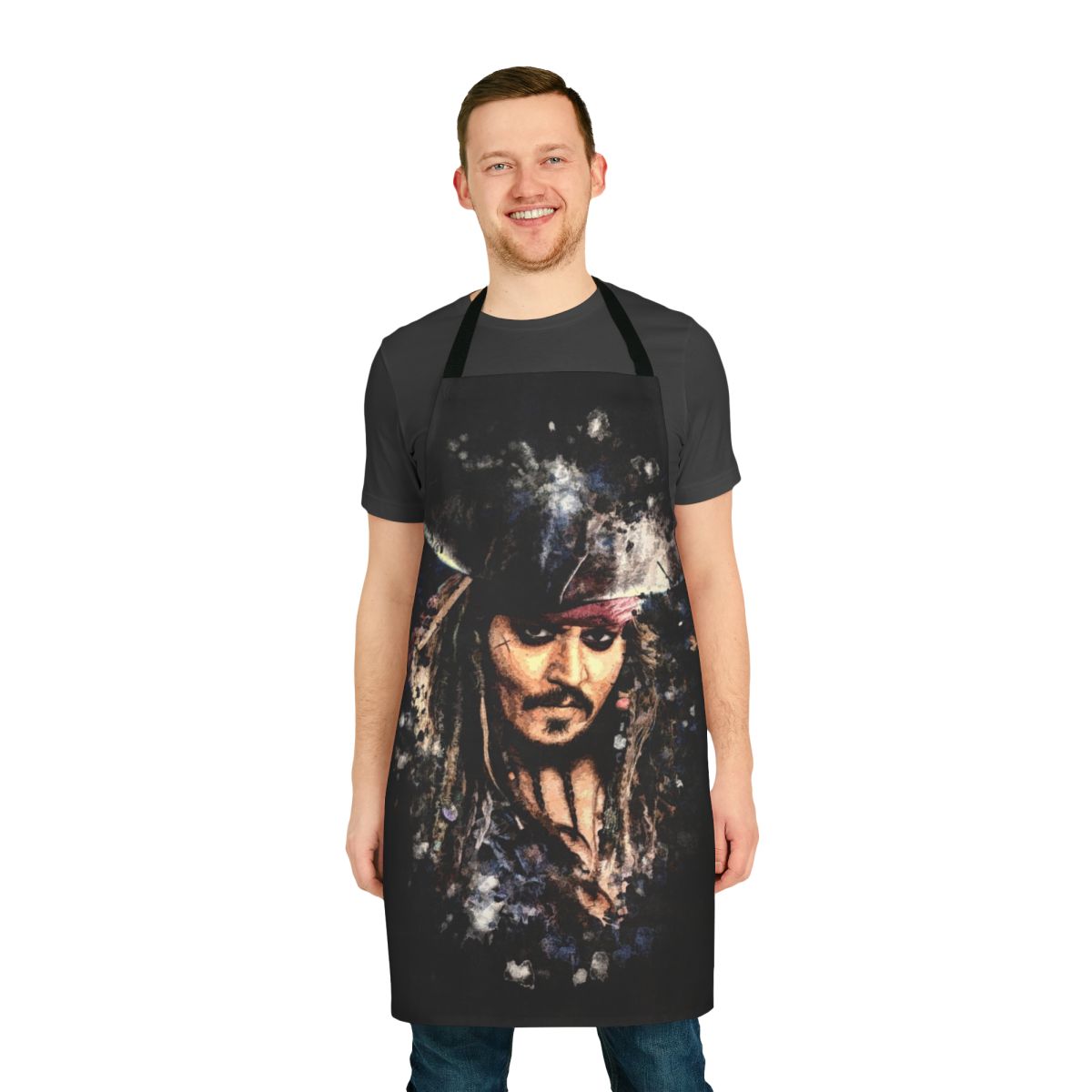 Pirate-themed apron with grunge splash paint design