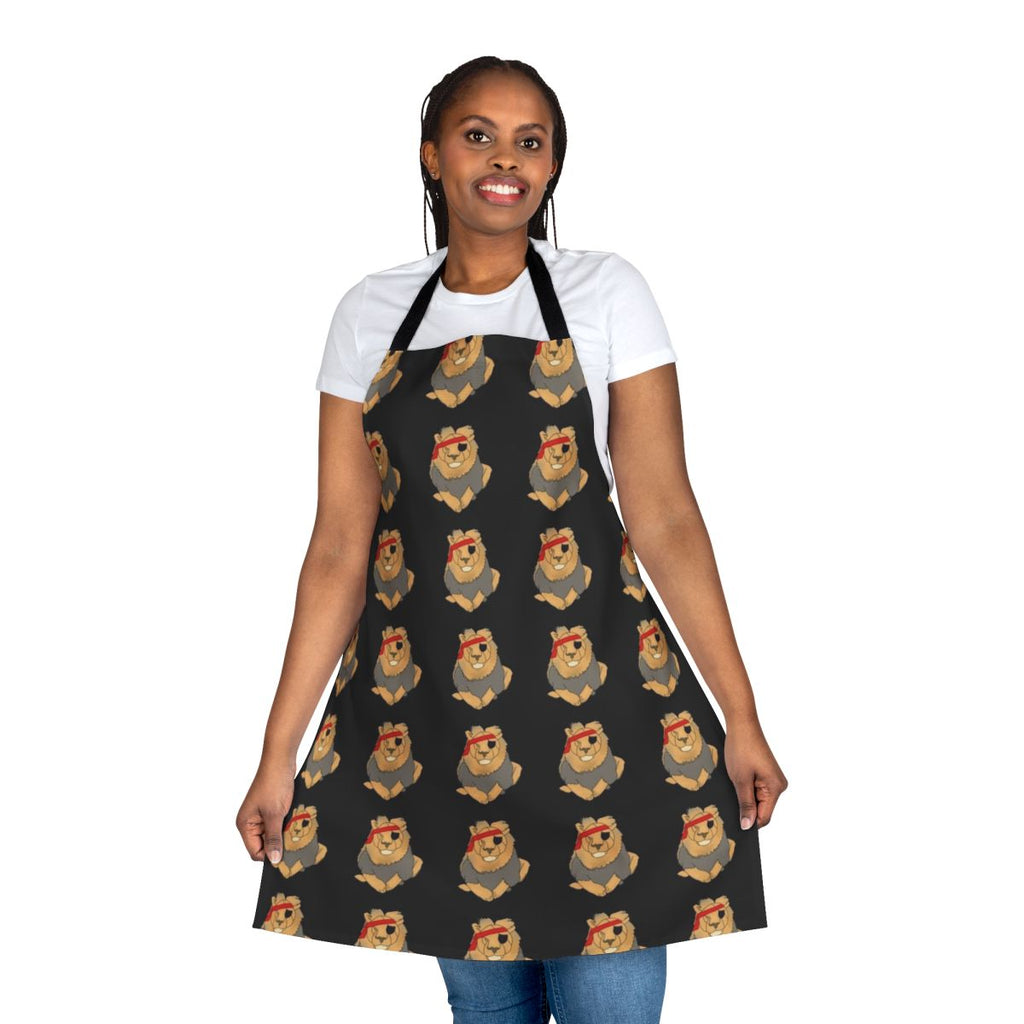Pirate-themed apron with a large lion graphic, perfect for the kitchen