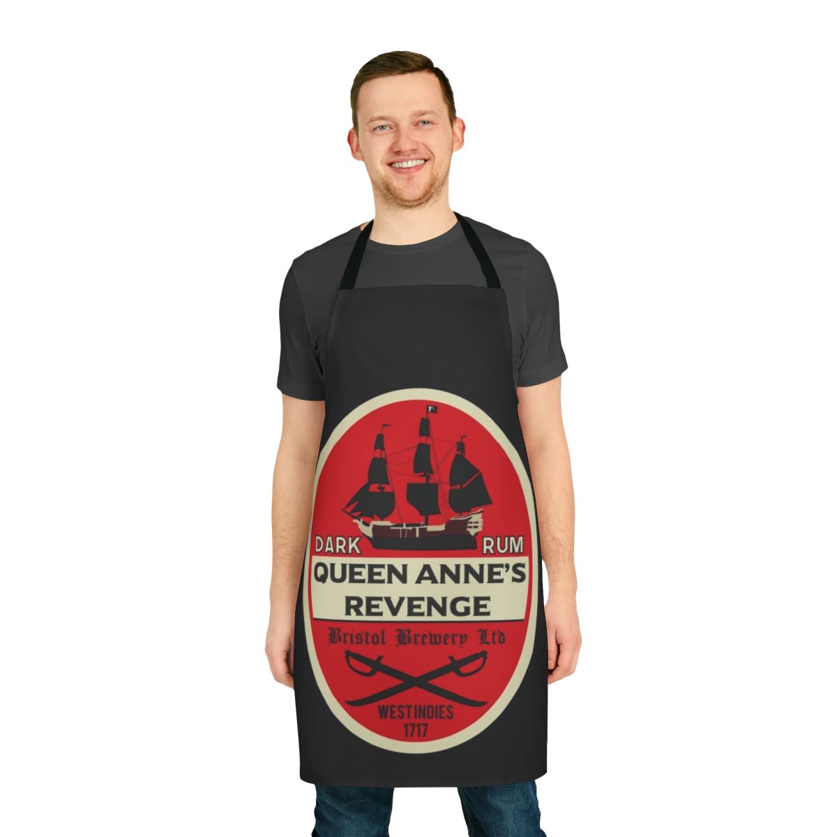 Pirate-themed apron with Queen Anne's Revenge design