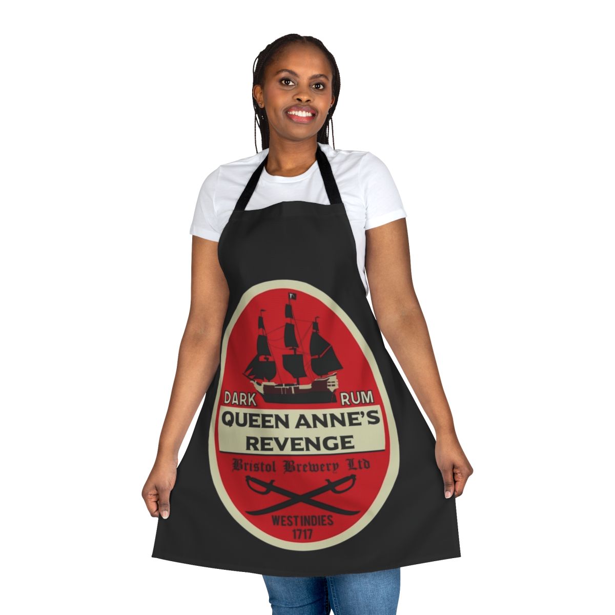 Pirate-themed apron with Queen Anne's Revenge design