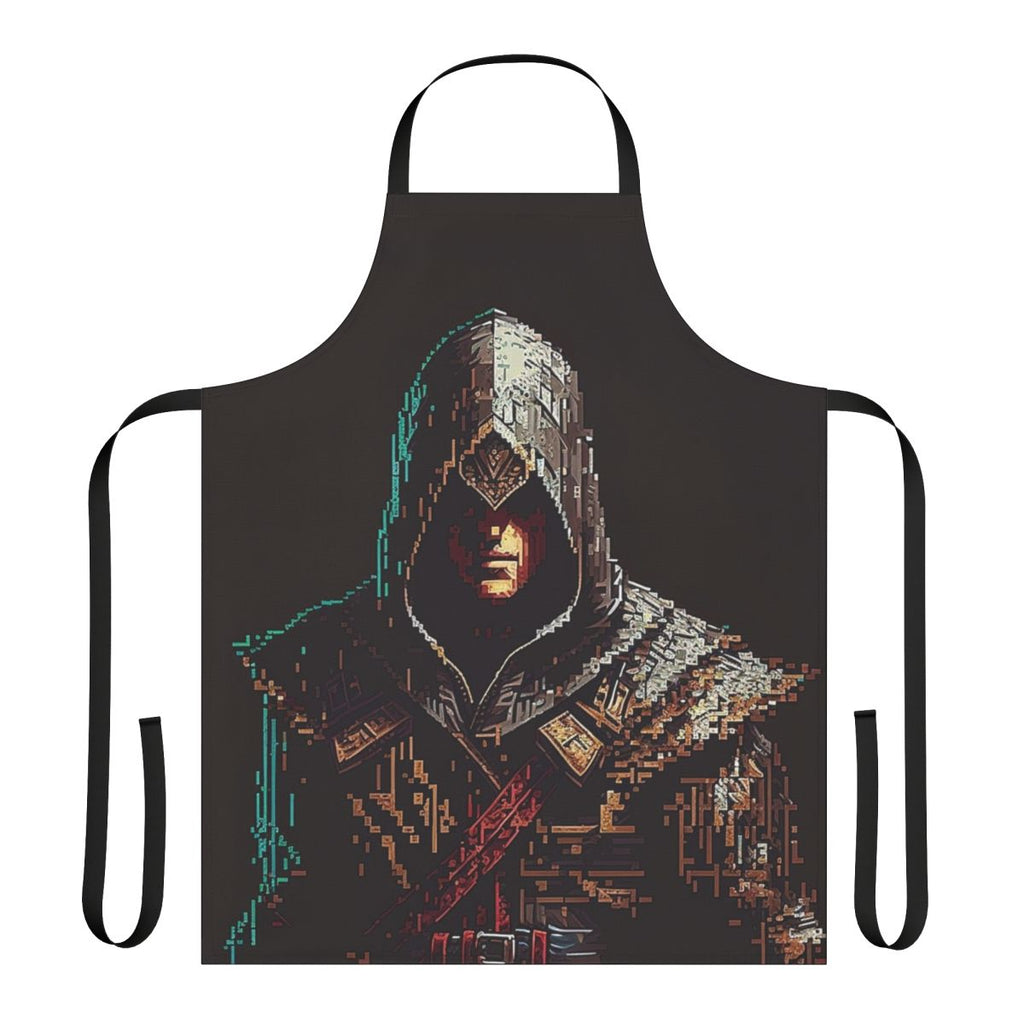 Pixel art design featuring Assassin's Creed characters on an apron