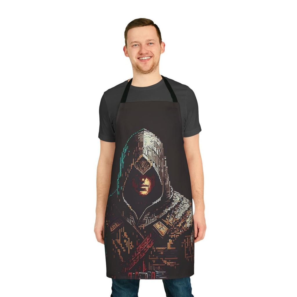 Pixel art design featuring Assassin's Creed characters on an apron