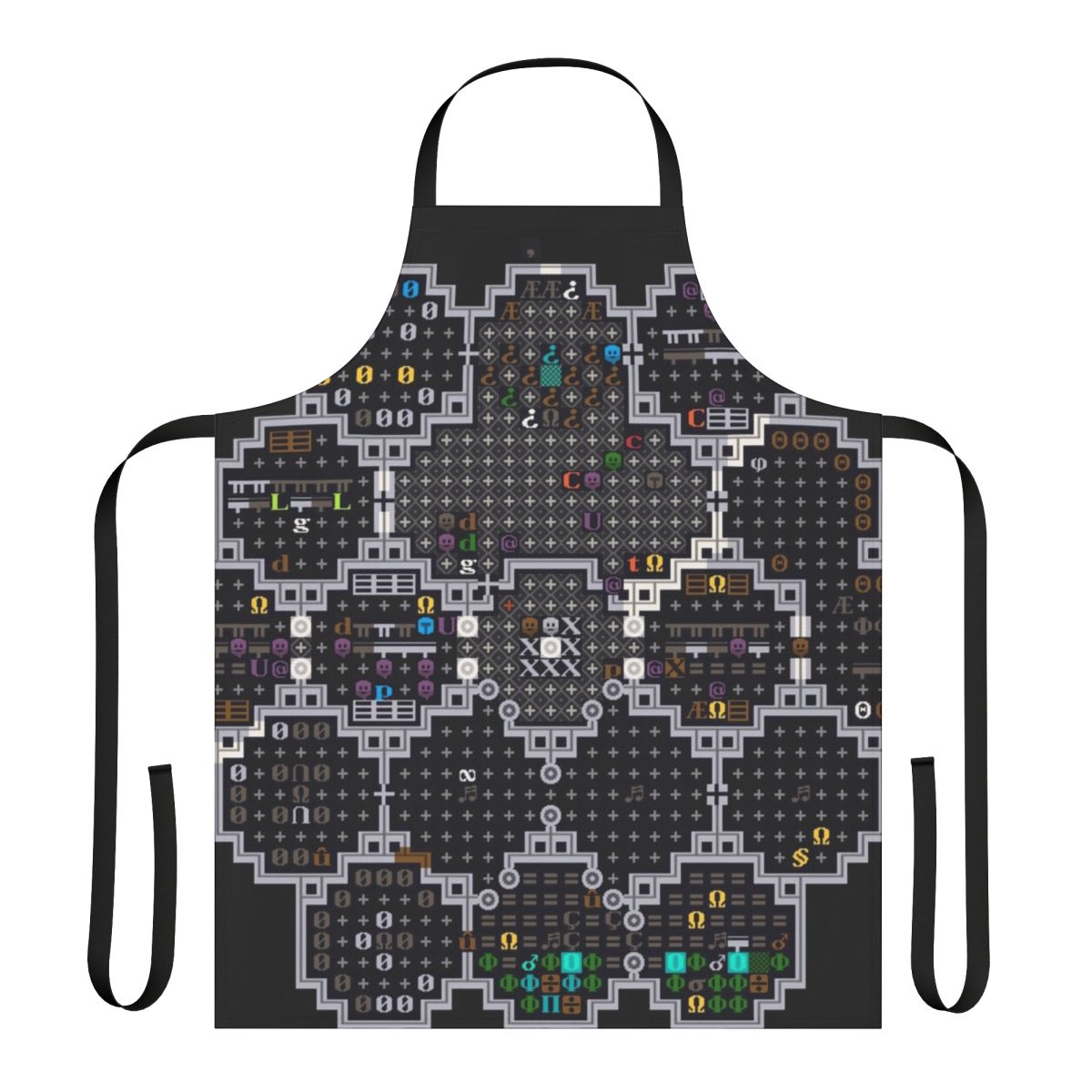 Pixel art apron featuring Dwarf Fortress inspired design