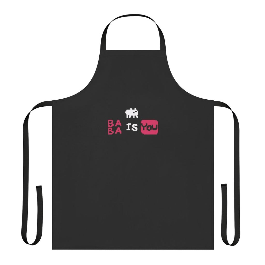 Pixel art gaming apron featuring the "Baba Is You" indie game design