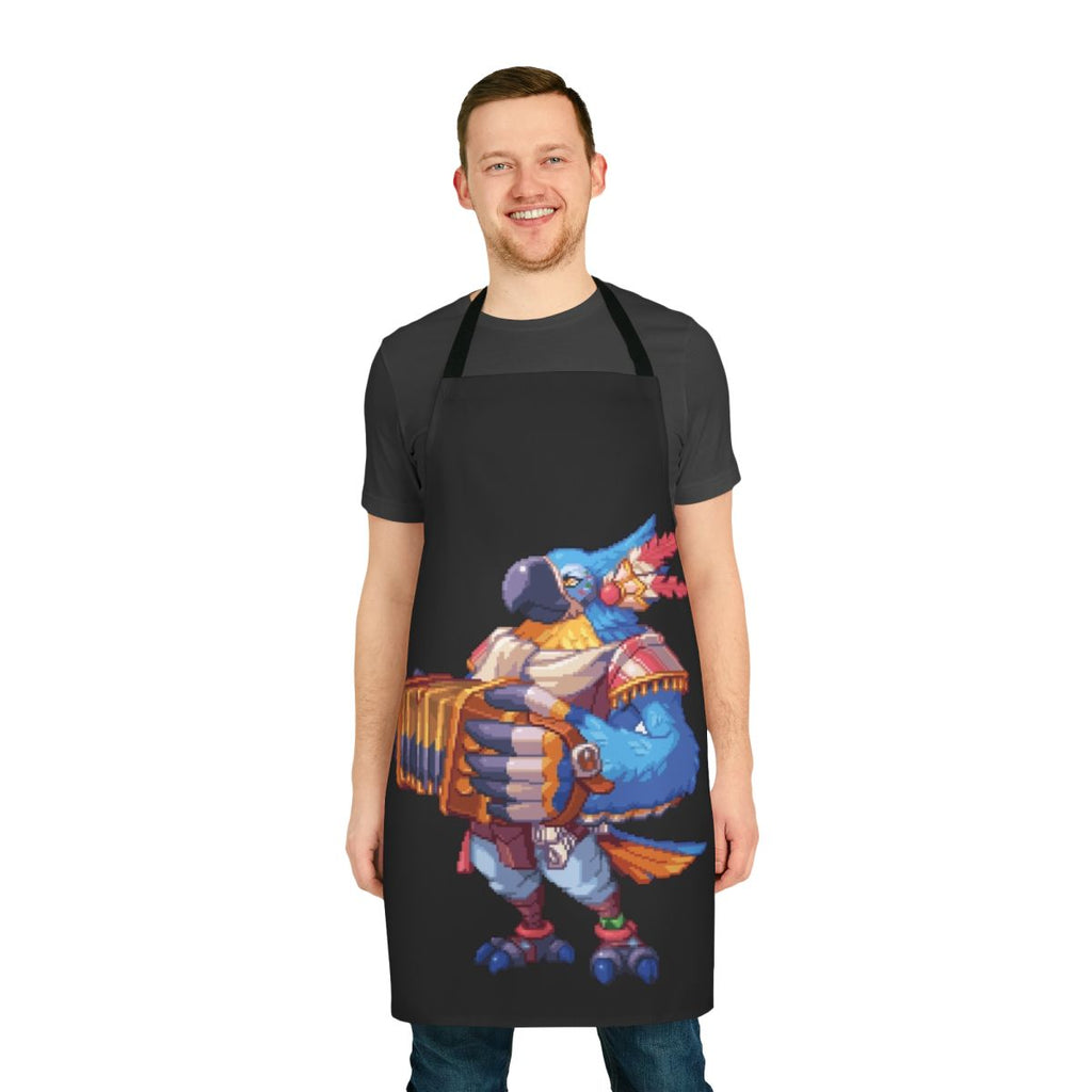Pixel art apron featuring the character Kass from the video game The Legend of Zelda: Breath of the Wild