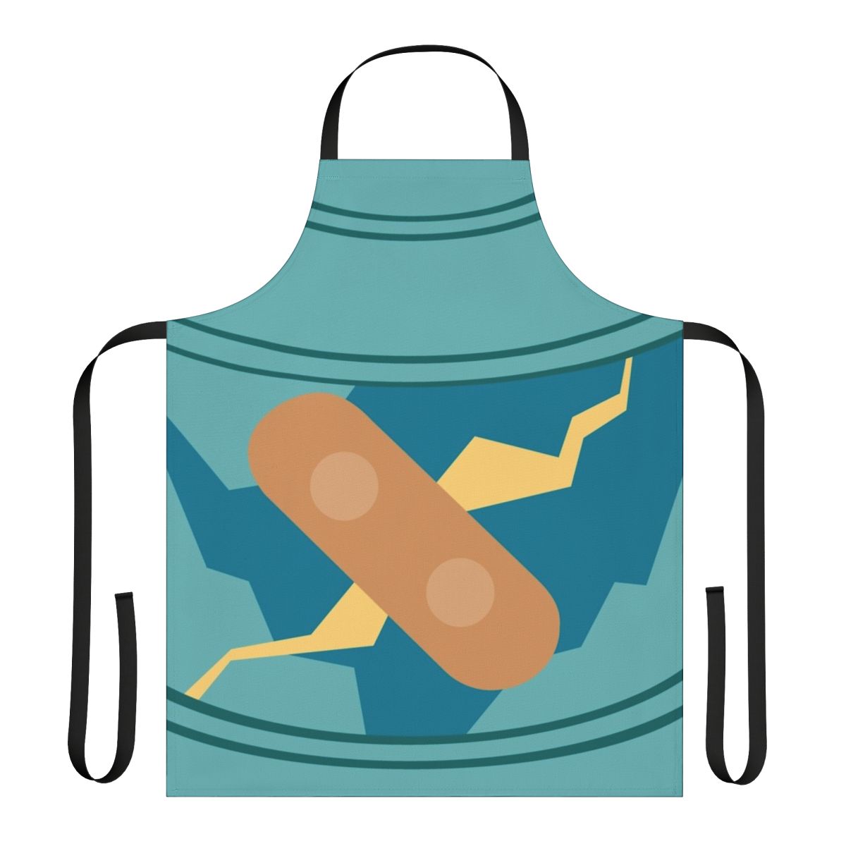 Pixelized image of the Golurk character from the video game franchise, featured on a blue apron