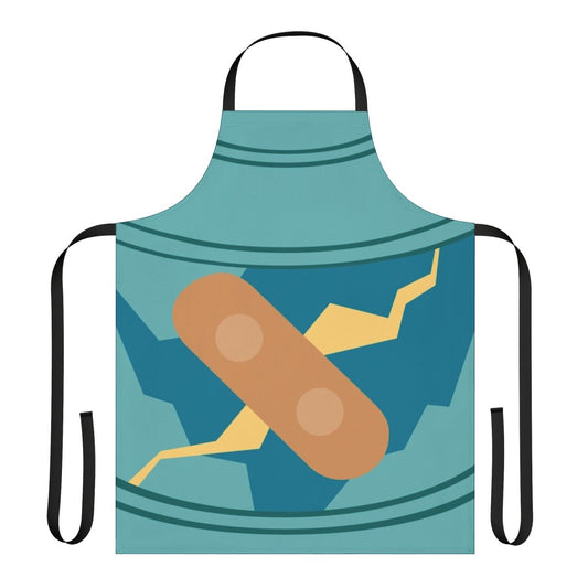 Pixelized image of the Golurk character from the video game franchise, featured on a blue apron