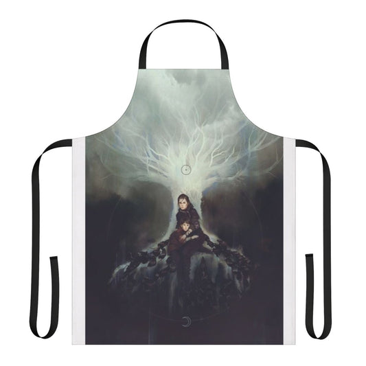 A stylish cooking apron featuring characters and imagery from the video game A Plague Tale: Requiem.