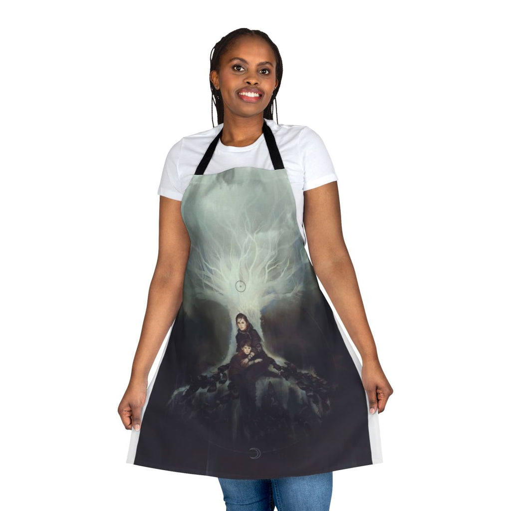 A stylish cooking apron featuring characters and imagery from the video game A Plague Tale: Requiem.