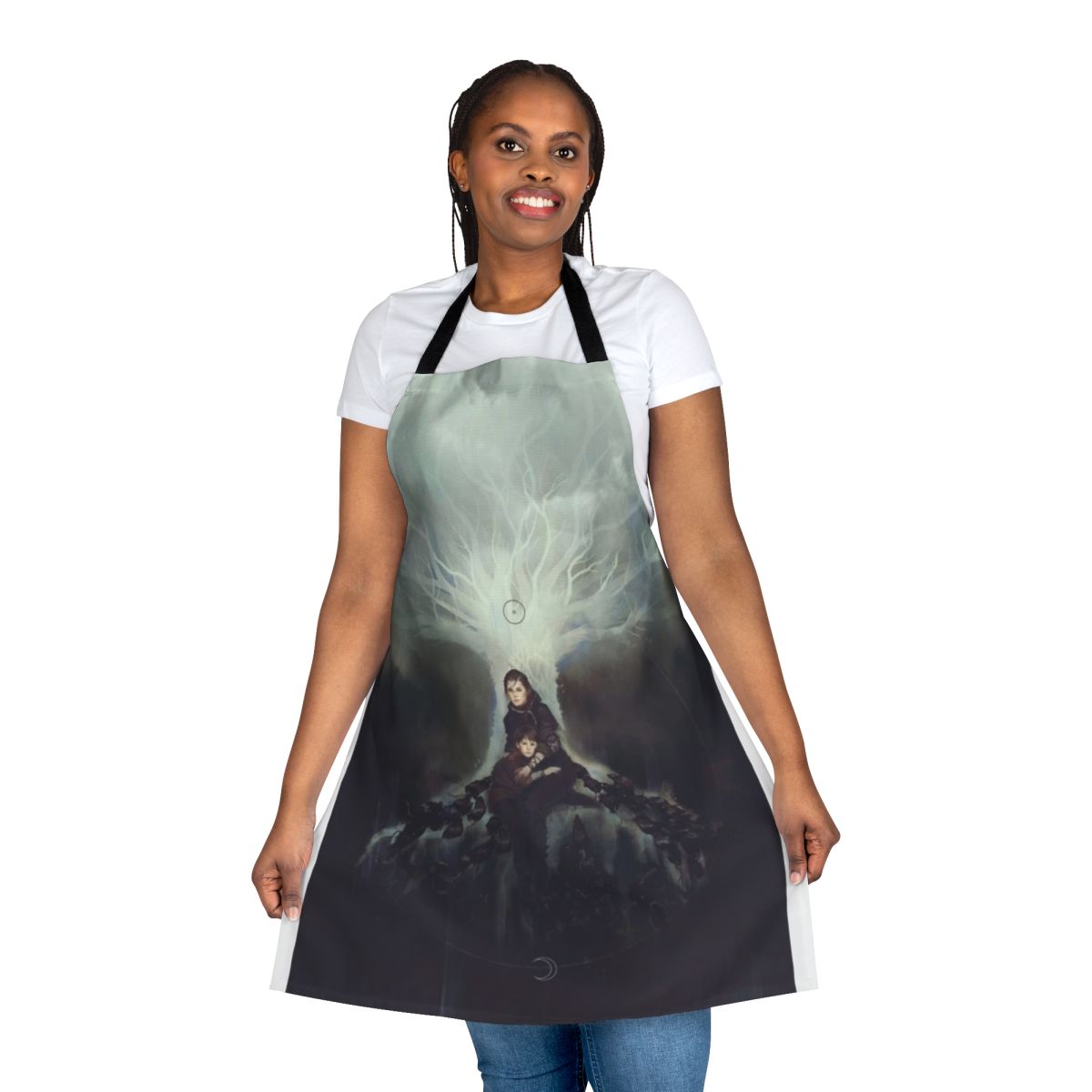A stylish cooking apron featuring characters and imagery from the video game A Plague Tale: Requiem.