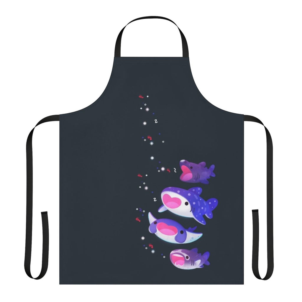 Apron featuring a playful design of a planktivorous marine animal like a whale shark or manta ray