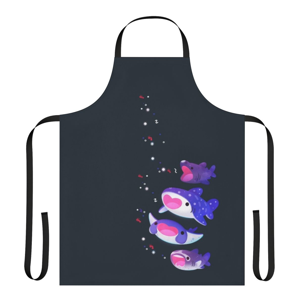Apron featuring a playful design of a planktivorous marine animal like a whale shark or manta ray