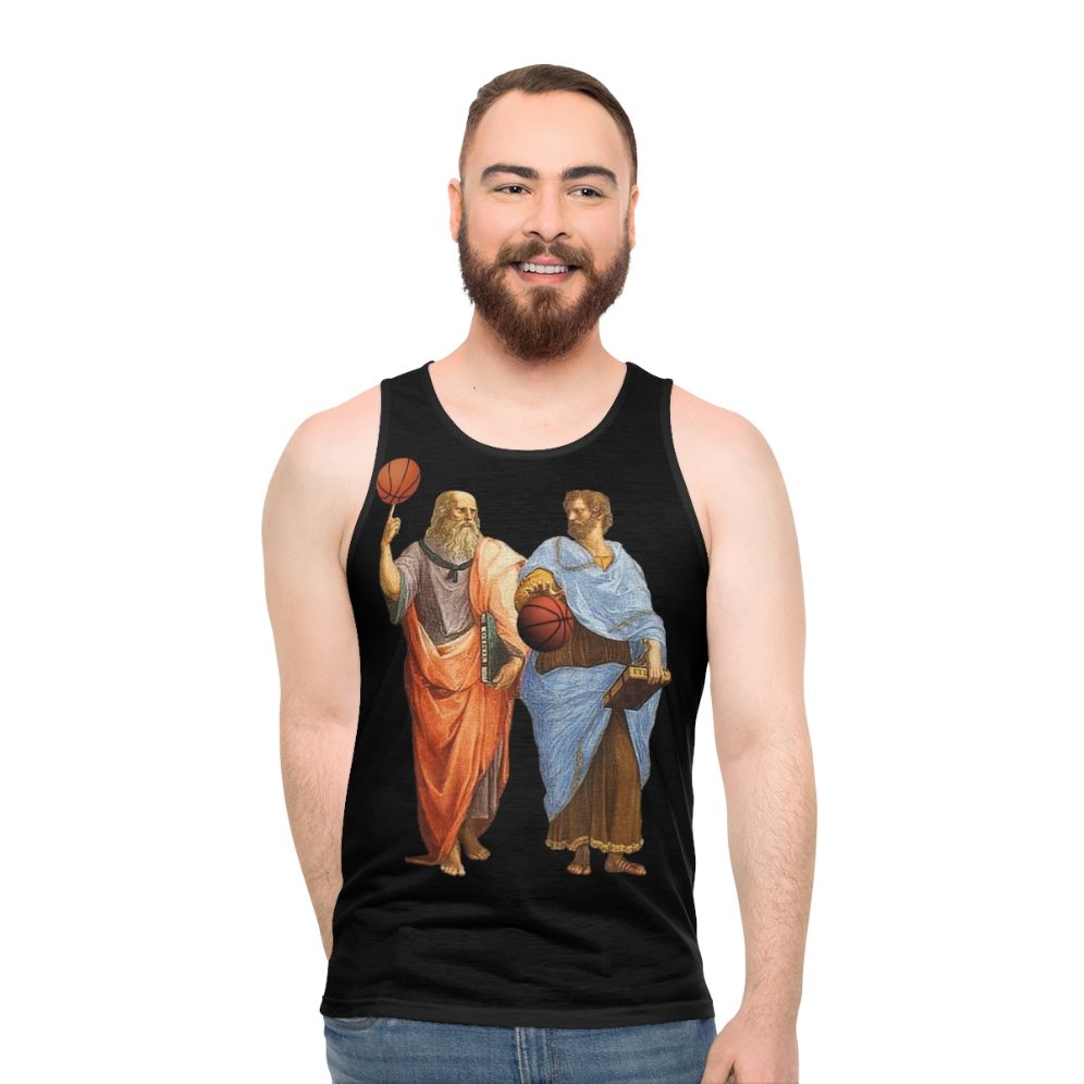 Plato and Aristotle basketball comic tank top