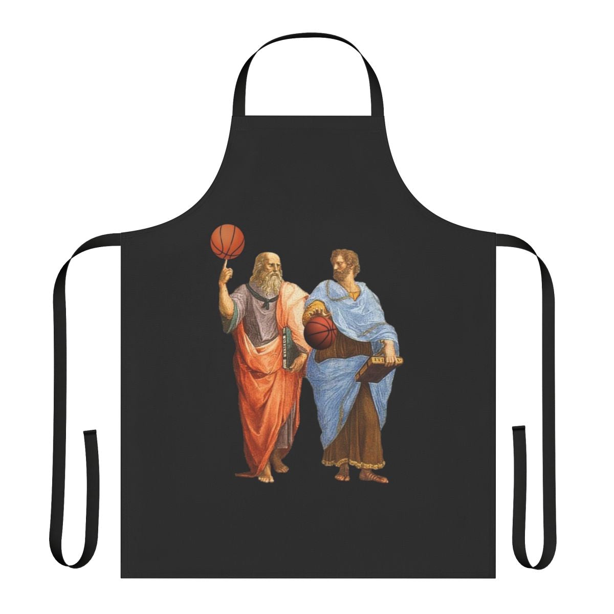Plato and Aristotle depicted playing an epic basketball match, featured on a high-quality apron.