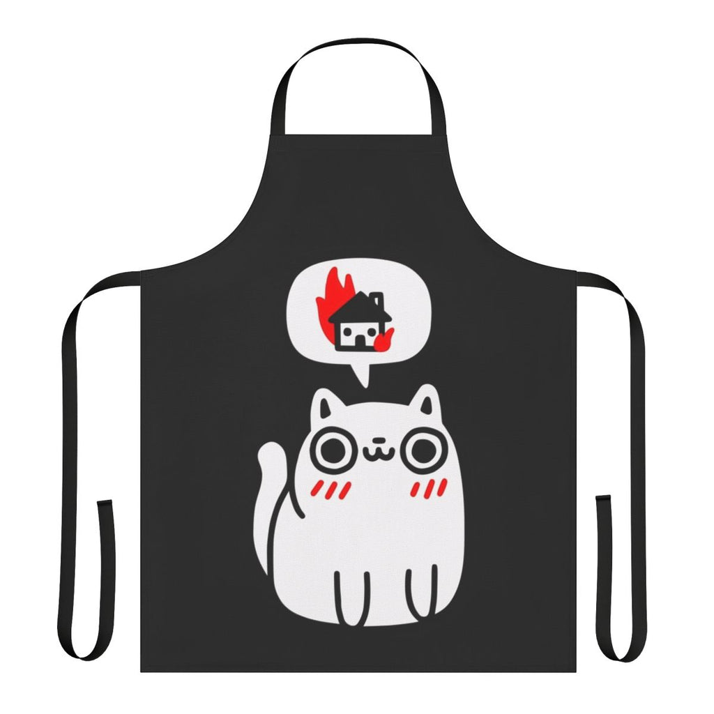 Apron with a playful, mischievous cat design that appears to be dreaming of destruction