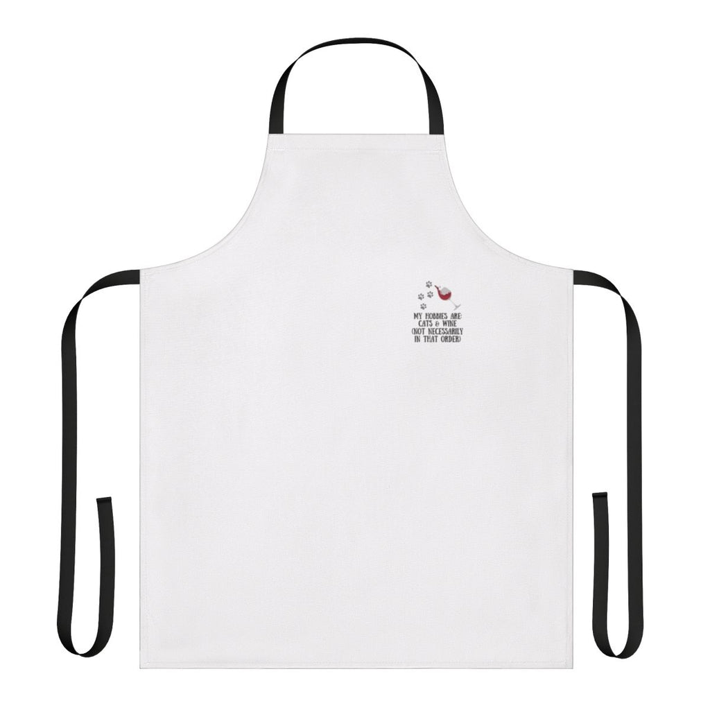 A playful apron featuring a cat and wine design for the cat-loving, wine-drinking hobbyist.