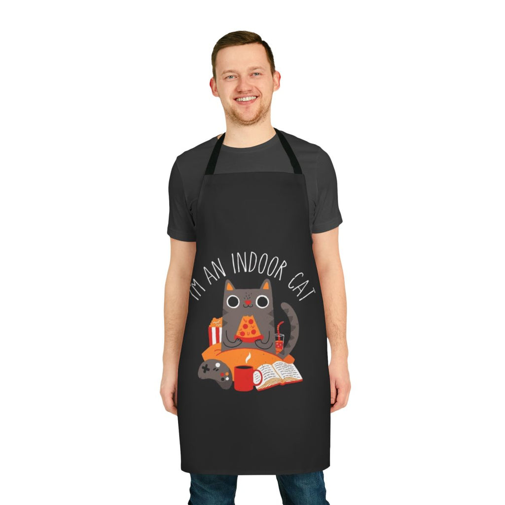 Colorful apron featuring a cute cat character design, perfect for indoor cat lovers