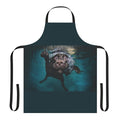 Whimsical illustration of a cute dog swimming underwater while wearing a colorful apron