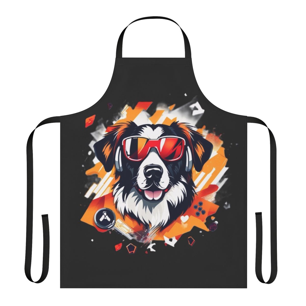 Playful dog themed apron with a gaming design, perfect for gamers and pet enthusiasts.