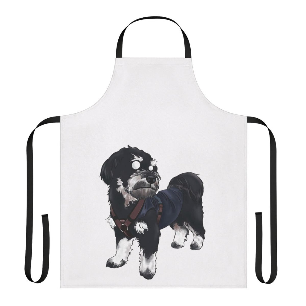 A colorful apron featuring a playful dog design, perfect for pet owners who love to cook or bake.