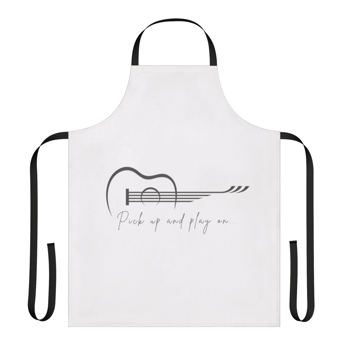 Playful music-themed apron with guitar and musical note graphics