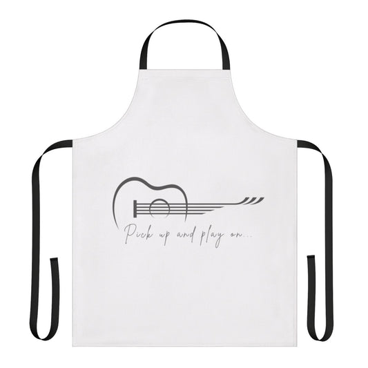 Playful music-themed apron with guitar and musical note graphics