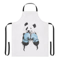 Illustration of a panda wearing boxing gloves on a black and white apron