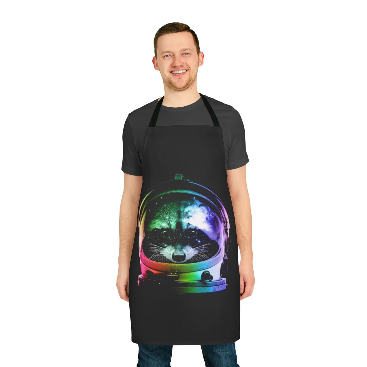 Illustration of a raccoon wearing an astronaut suit on a durable apron